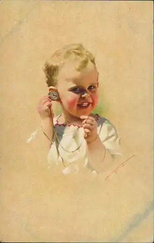 Ansichtskarte  Kind freut sich über Taschenuhr, Happy Child with watch 1930
