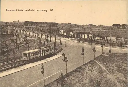 Ansichtskarte  Boulevard LILLE-Roubaix-Tourcoing, Tram Straßenbahn 1915