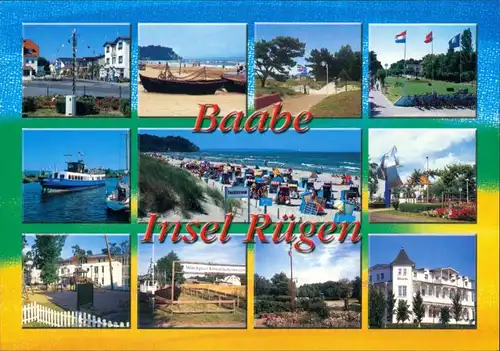 Ansichtskarte Baabe Strand, Boote, Hotels, Kuranlagen, Hafen 1995