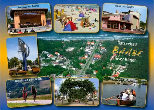 Ansichtskarte Baabe Luftbild, Badestrand, Kurpavillon, Hauptstraße 2000