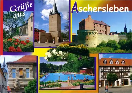 Ansichtskarte Aschersleben Turm, Große Schale, Freibad 1995