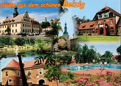 Ansichtskarte Bad Belzig Rathaus, Kirche, Schwimmbad, Burg 1995