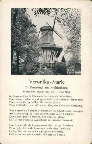 Potsdam Sanssouci Liedkarte "Veronika-Marie" Musik Prof. Herms Niel 1942