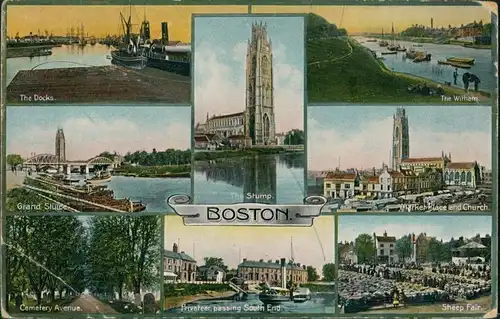 Boston Multi-View, Docks, Market Place, Cemetery Ave., Sheep Fair 1912