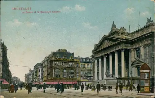 Brüssel Bruxelles La Bourse et le Boulevard Anspach/Börse Vorplatz   1919