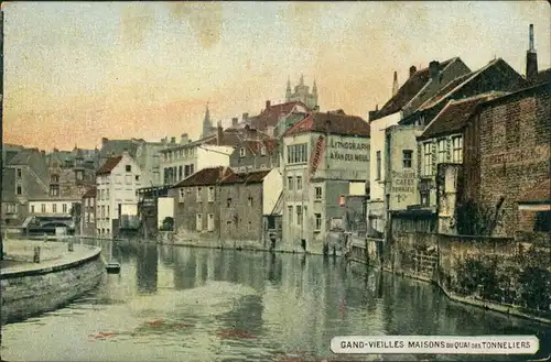 Gent Ghent (Gand) Maison du Quai des Tonneliers/Häuserreihe am Fluss 1907