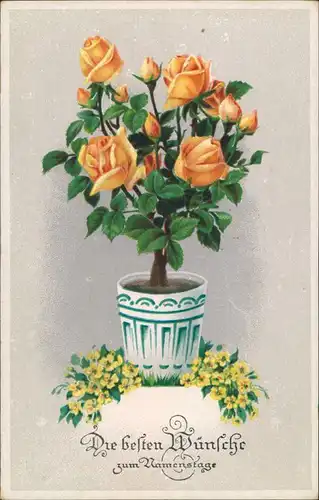 Ansichtskarte  Glückwunsch - Namenstag, Blumen Vase mit Rosen 1925