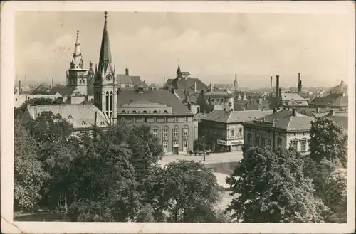 Komotau Chomutov Panorama-Ansicht, Teilansicht Platz a.d. Kirche 1940