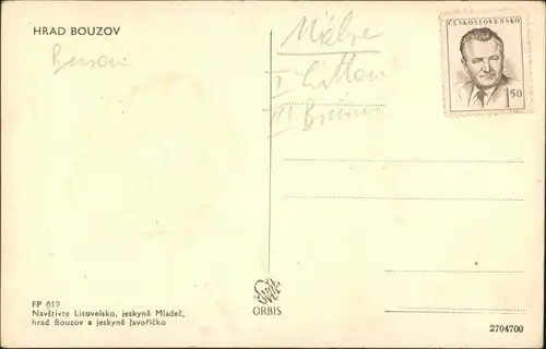 Busau (Mähren) Bouzov Burg Bouzov, Castle, Vintage Postcard 1950