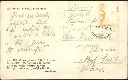 Nachod Náchod Umland-Ansicht Restaurace Restaurant Pekle u. Náchoda 1944