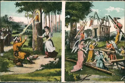 Albendorf Wambierzyce Ursprung und Engelbau, 2-Bild-Postkarte color 1910