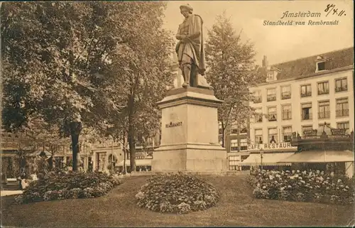 Amsterdam Amsterdam Standbeeld van Rembrandt/Denkmal, Statue, Grünanlagen 1910