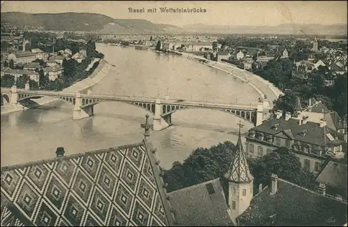 Ansichtskarte Basel Stadt mit Wettsteinbrücke 1917