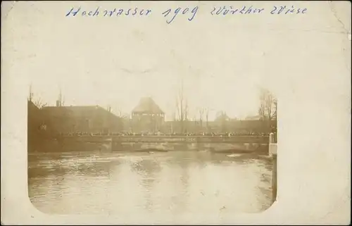 Ansichtskarte Nürnberg Brücke, Hochwasser - Wörther Wiese 1909