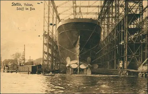 Postcard Stettin Szczecin Vulcan Werft - Vulkan, Dampfer 1908
