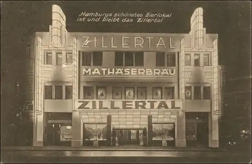 Ansichtskarte Hamburg Restaurant Zillertal 1930