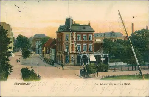 Ansichtskarte Bergedorf-Hamburg Straßenpartie - Bahnhof 1905