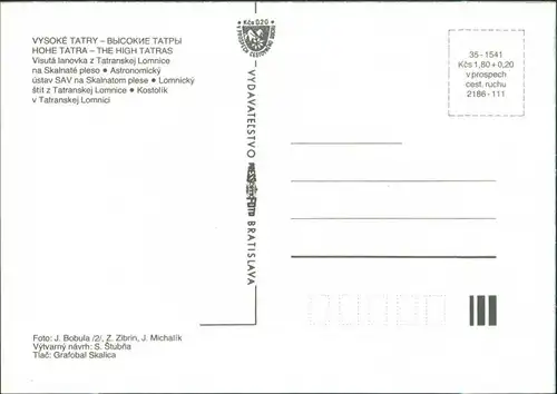 .Slowakei VYSOKÉ TATRY, Astronomický ústav SAV Lomnick  Tatranskej Lomnice 1985
