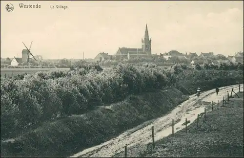 Postkaart Westende-Middelkerke Straße, Windmühle 1911