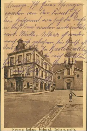 CPA Schirmeck Straße - Kirche und Rathaus 1916