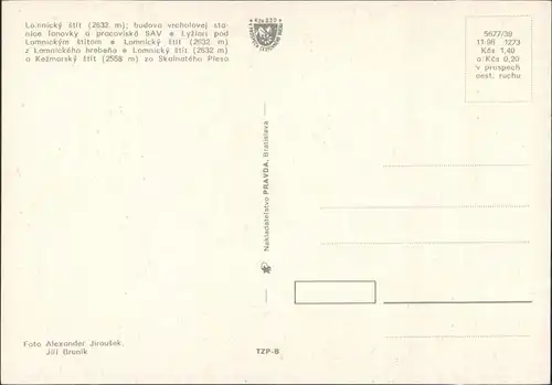 Tatralomnitz-Vysoké Tatry Tatranská Lomnica Lomnický štít,   Ski 1975