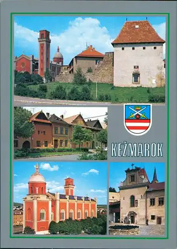 Postcard Kesmark Kežmarok historische Gebäude, Kirchen, Wappen 1989