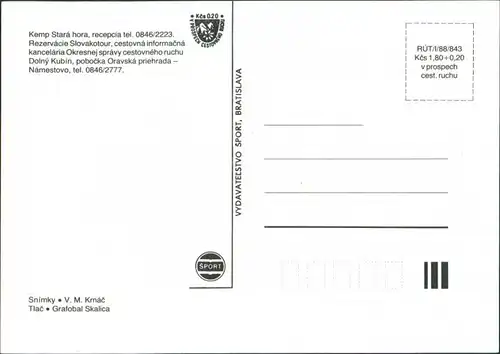 Postcard Trstená Kemping/Camping Stará hora 1988