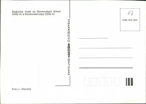 Vysoké Tatry Zbojnícka chata so Slavkovským štítom 2452 m a Slavkovská kopa 2345 m. 1987