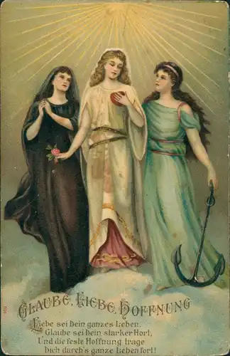 "Glaube, Liebe, Hoffnung" Religiöse Frauen Darstellung 1910 Prägekarte