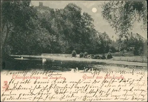 Ansichtskarte Karlsruhe Thiergartensee mit Lauterbrg Mondschein 1898