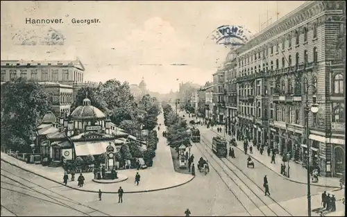 Ansichtskarte Hannover Kröpcke Georgstraße, Straßenbahn 1909