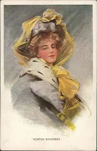 Künstlerkarte Gemälde Kunstwerk "Winter Whispers" Frauen Porträt 1920