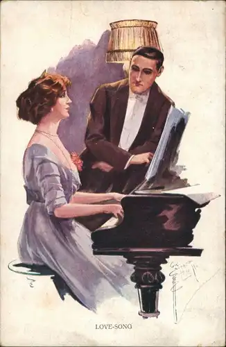 Ansichtskarte  Liebespaar Frau am Klavier "Love-Song" 1929