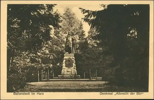 Ansichtskarte Ballenstedt (Harz) Denkmal Albrecht der Bär 1917