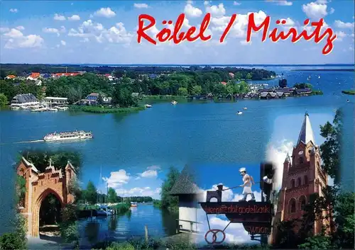 Ansichtskarte Röbel/Müritz Luftbild, Tor, Bäcker, Kirche 2000