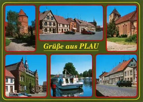 Ansichtskarte Plau (am See) Markt, Kirche, Fähre, Rathaus 2000