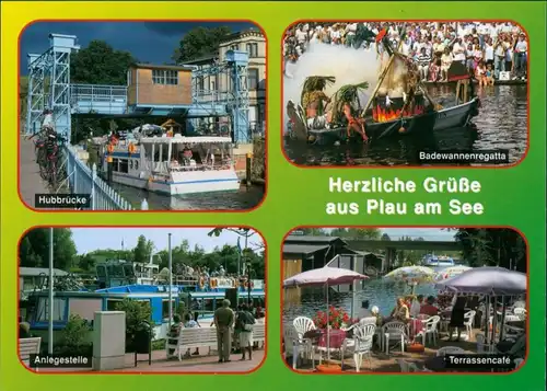 Plau (am See) Hubbrücke, Anlegestelle, Badewannenregatta, Café 2000