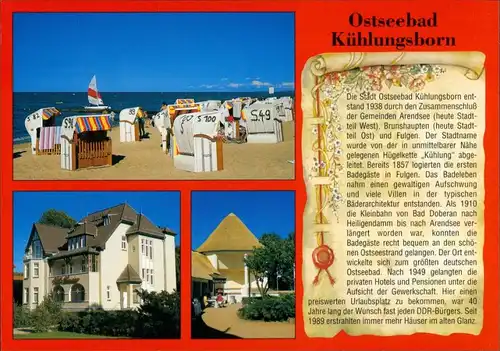 Ansichtskarte Kühlungsborn Strand mit Strandkörben, Hotel, Strohhaus 1995