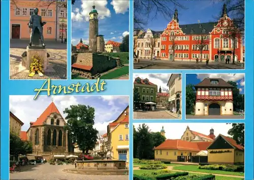 Arnstadt Bachdenkmal, Neideckturm, Rathaus, Hopfenbrunnen, Bachkirche 1995