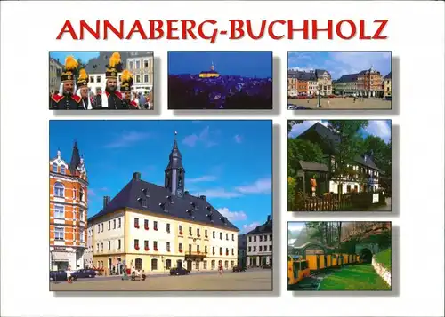 Ansichtskarte Annaberg-Buchholz Rathaus, Markt, Fachwerkhaus, Parkbahn 1995