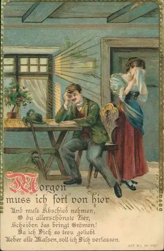 Menschen/Soziales Leben - Liebespaar Liebe & Romantik 1910 Goldrand