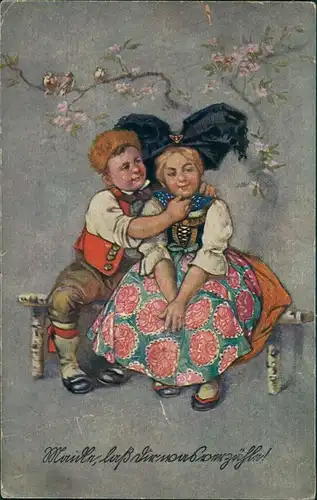 Ansichtskarte  Künstlerkarte, Trachten/Typen, Paar in Trachten-Kleidung 1920