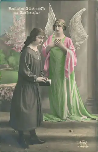 Glückwunsch - Konfirmation Frauen - 1 Frau als Engel verkleidet 1910