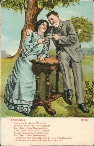Ansichtskarte  Künstlerkarte Liedtext "O Susanna" Paar prostet sich zu 1910