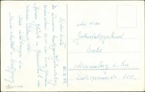 Musizierende Kinder, Flöte, Gitarre, Junge & Mädchen vor Landschaft 1959