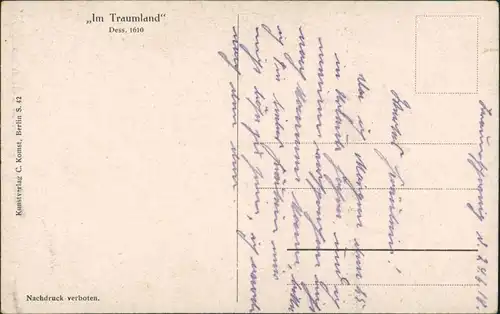 Ansichtskarte  Künstlerkarte "Im Traumland" schlafendes Kind mit Puppe 1918