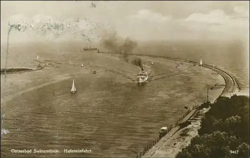 Swinemünde Świnoujście Hafeneinfahrt vom Leuchtturm Osternothafen 1928