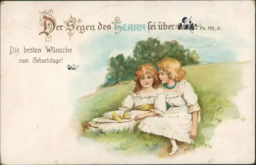 Glückwunsch Geburtstag, Segen des Herrn, Kinder künstlerische Darstellung 1910