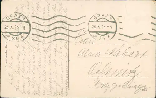 Graz Stadtteilansicht Partie am Hilmteich, Personen mit Ruderboot 1913