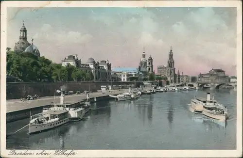 Innere Altstadt-Dresden Dampfschiffhalteplatz, Elbe Schiffe Dampfer Binnenschiffe 1938